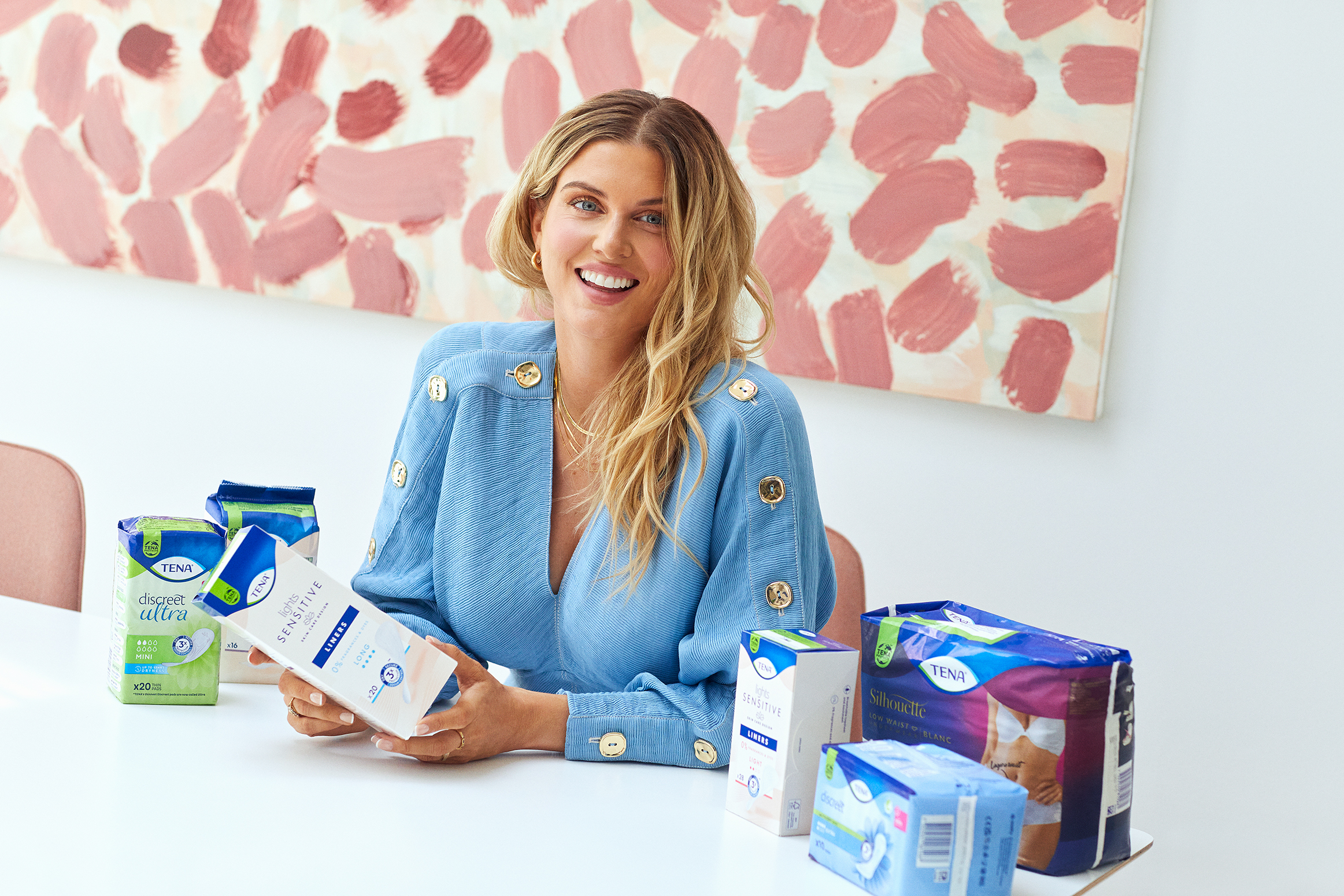 Ashley James with TENA products Ashley James with TENA products